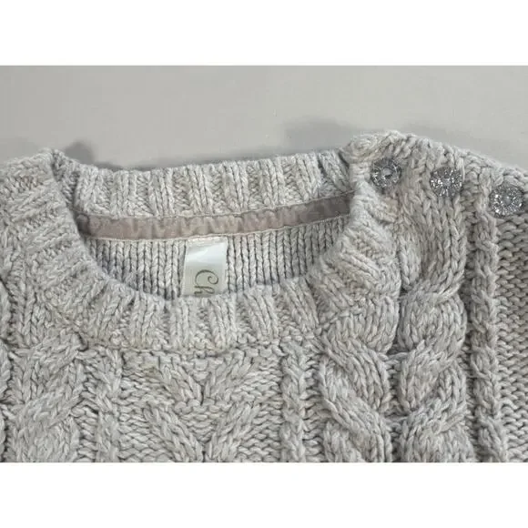 Cherokee Girls Cable Knit Crop Sweater Oatmeal Heather Size M 7/8 Cozy - Picture 4 of 9